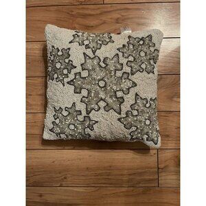 Christmas Beaded Silver Snowflake Throw Pillow Decor 14" Holiday